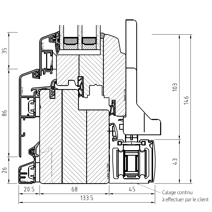 Porta scorrevole a libro in legno-alluminio IV 68-parte bassa