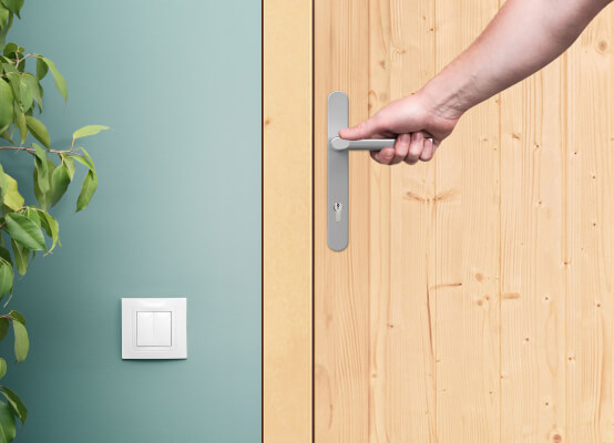 Una porta di servizio in legno - maniglia