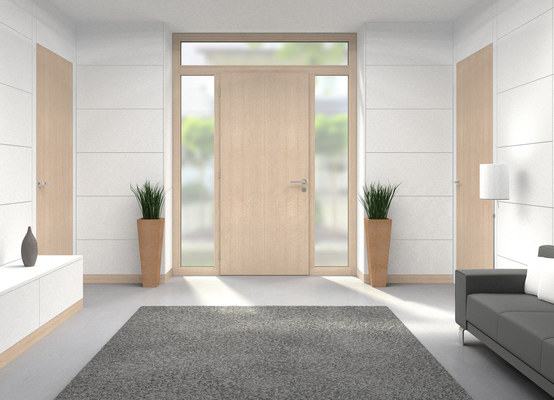 Porta d'ingresso beige installata