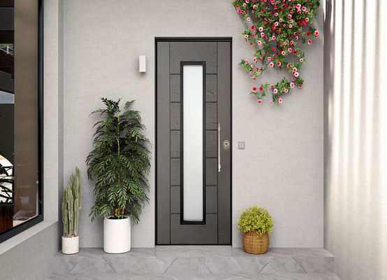Design porta blindata grigia vista esterna