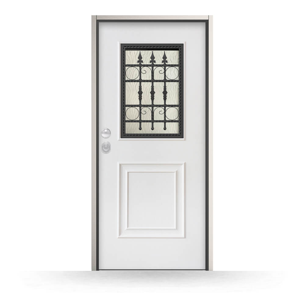 Porta blindata modello Montichiari con vetro antisfondamento - vista esterna