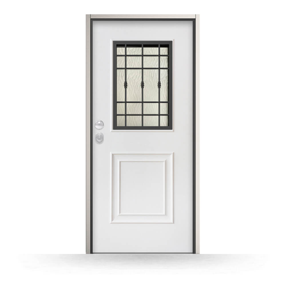 Porta blindata modello Cagli con vetro antisfondamento - vista esterna