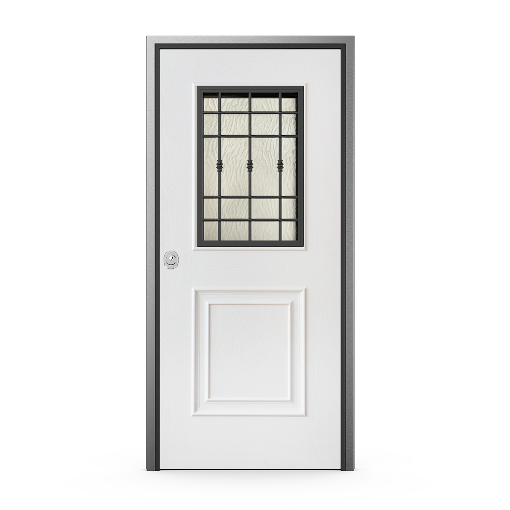 Porta blindata bianca con vetro antisfondamento