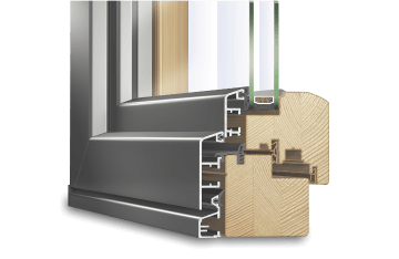 Profilo IDEALU IV 68 in legno-alluminio per porta scorrevole a impacchettamento