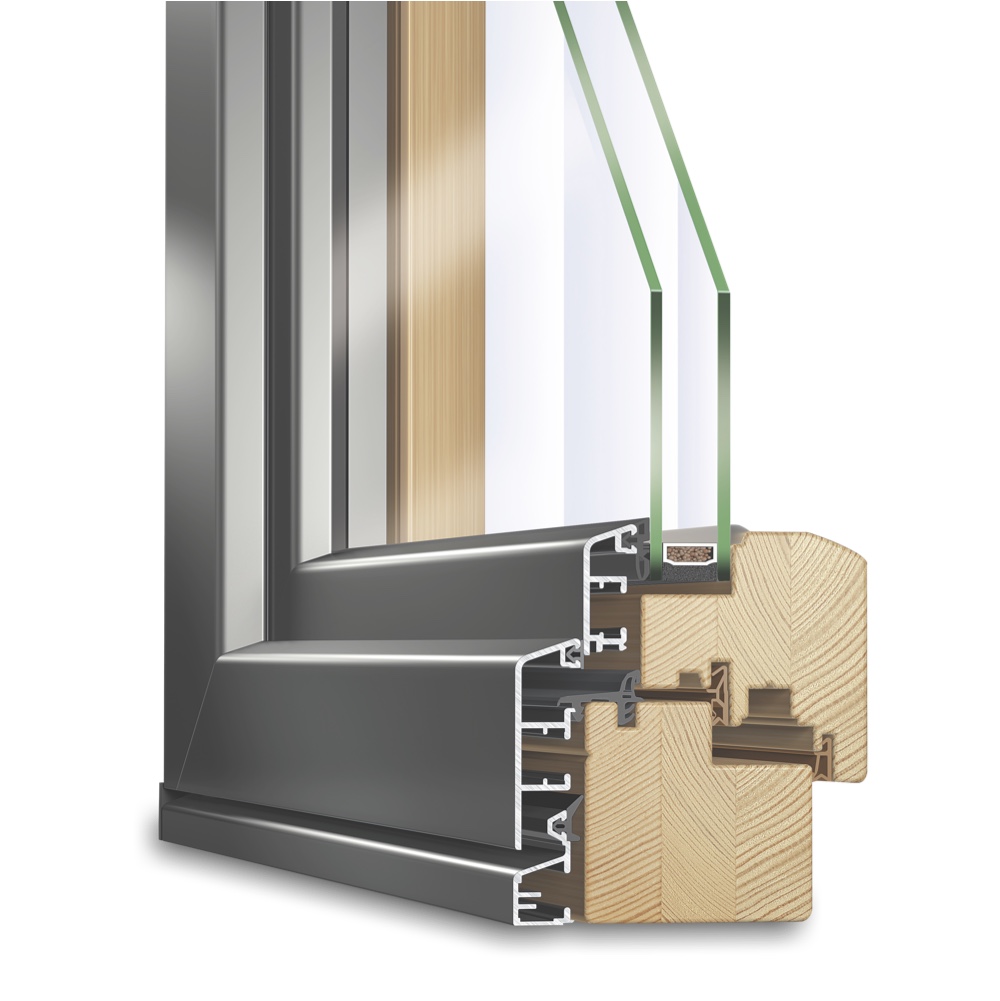 Profilo legno-alluminio IDEALU Classicline IV 68 pino aspetto naturale