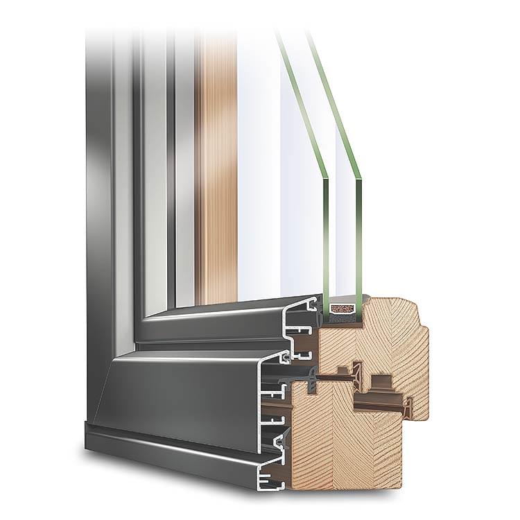 Profilo legno-alluminio IDEALU Trendline IV 68 in pino dall'aspetto naturale