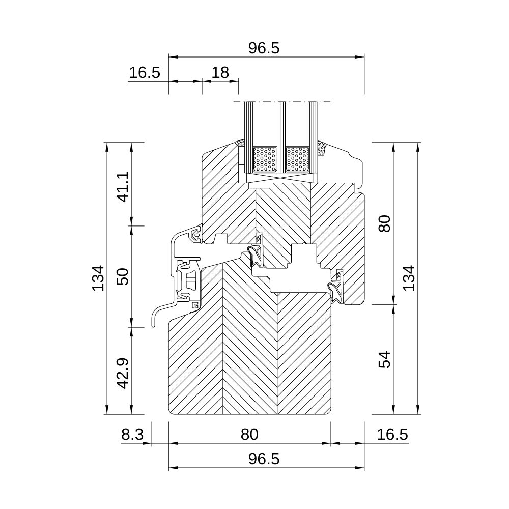 Sezione del profilo in legno Rustico 80