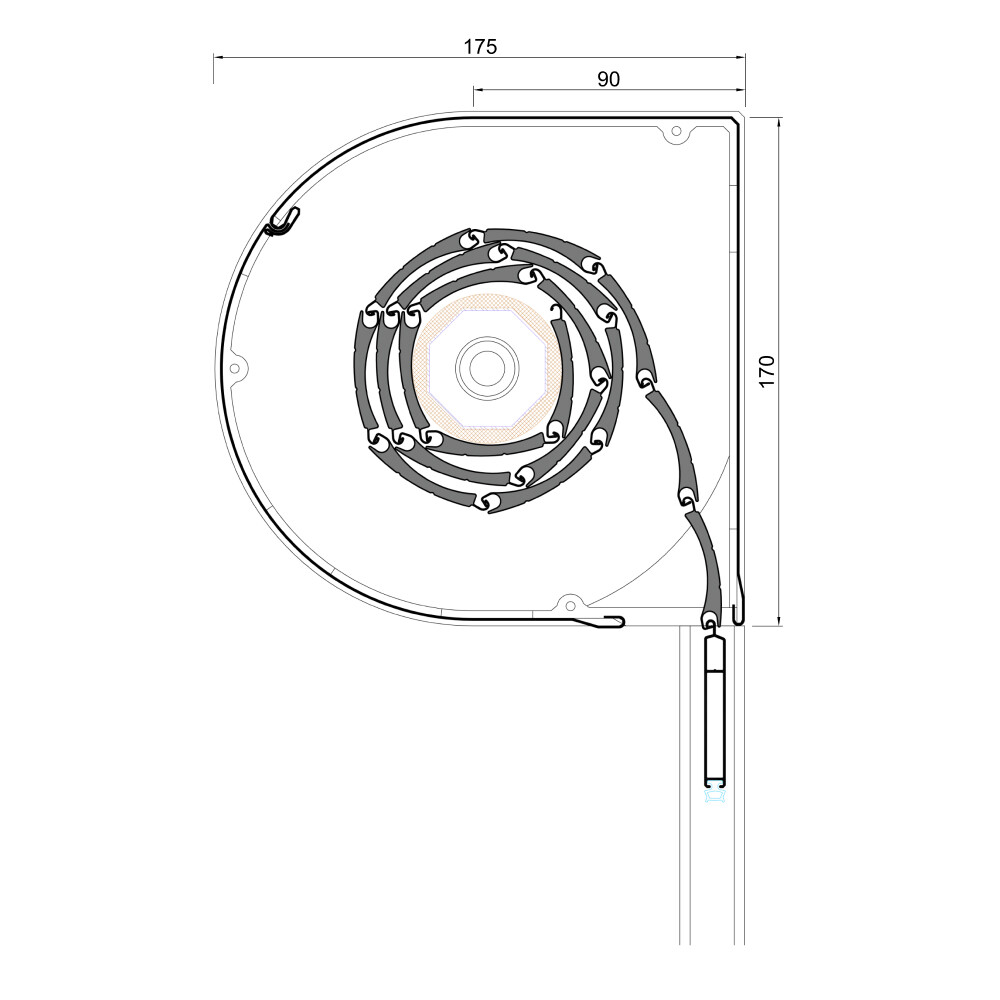 Tapparella esterna arrotondata - schizzo dettagliato 175 x 170 mm