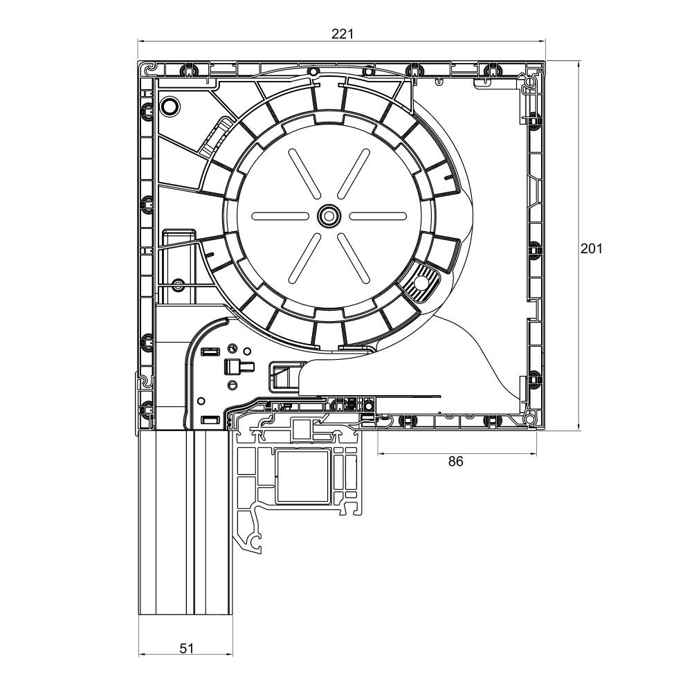 Tapparella sovrapposta Basic - disegno dettagliato 201 x 221 mm