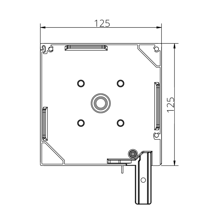Disegno tecnico del cassonetto più piccolo disponibile per la tenda a rullo esterna
